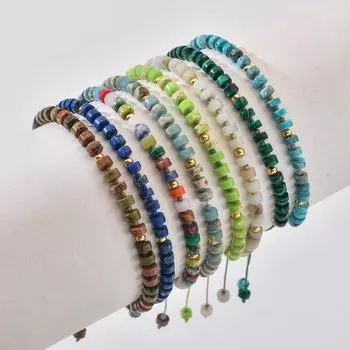 Новый браслет из натурального камня в богемном стиле, модные винтажные украшения, золотой цвет, браслеты из бисера для женщин, регулируемые браслеты