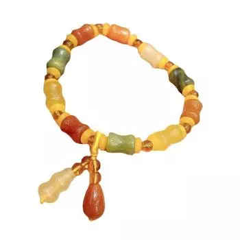 Новый браслет из нефрита, золота, шелка, нефрита, темпераментный браслет из тыквенных бусин, браслет унисекс