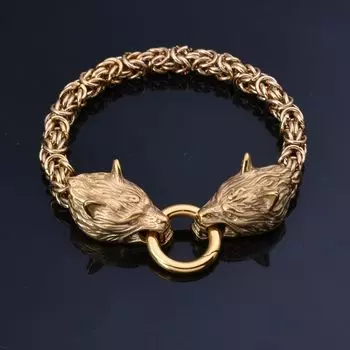 Новый браслет из нержавеющей стали с головой волка викингов, мужской браслет из нержавеющей стали, золотой браслет 23CM