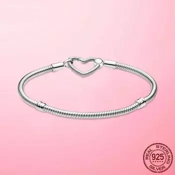 Новый браслет из стерлингового серебра 925 пробы с застежкой в виде сердца и любви, браслет-цепочка в виде змеи для женщин, оригинальный браслет-шарм, сделай сам, подарок 17cm