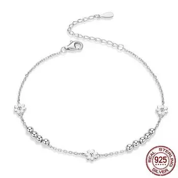 Новый браслет из стерлингового серебра S925 для женщин, модный регулируемый браслет с простой морщинистой хризантемой с платиновым покрытием 21CM