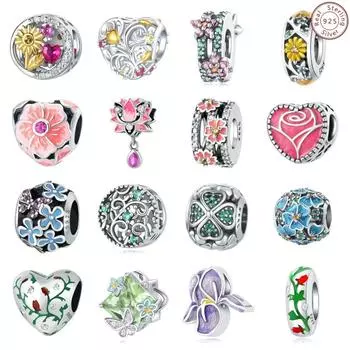 Новый браслет из стерлингового серебра S925 с бусинами в стиле «сделай сам», ювелирные аксессуары, подвеска в виде клевера и розы, персонализированные подвески, подарок девушке