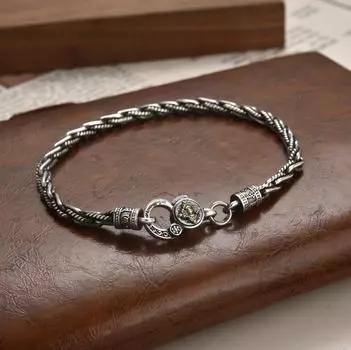 Новый браслет из стерлингового серебра S925 с итальянской огранкой Pasta Twist, шесть символов, настоящие слова, мужские и женские модели, тайское серебро в стиле ретро 18CM