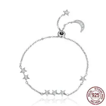 Новый браслет из стерлингового серебра S925 в корейском стиле, простой браслет в форме звезды для женщин, креативный браслет с платиновым покрытием, ювелирные изделия 22.5