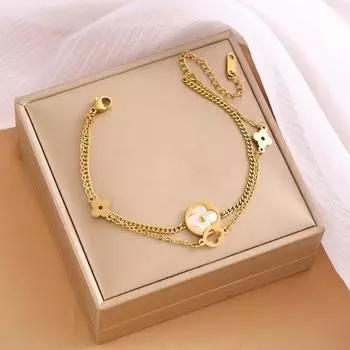 Новый браслет из титановой стали с клевером, белый полый браслет Fritillaria золотой