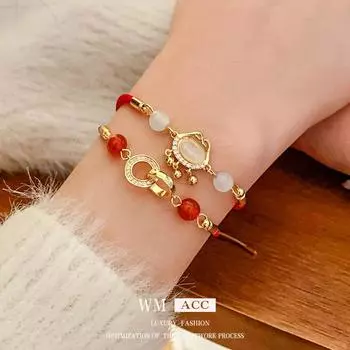 Новый браслет из тканой веревки с круглым кольцом и защитным замком в китайском стиле, художественный ретро-браслет, универсальный и элегантный браслет 1#