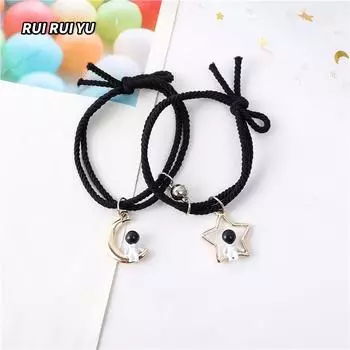 Новый браслет космонавта со звездой и луной, пара меньшего размера, кожаный чехол для парня, студента, пара, браслет, подарочная повязка на голову