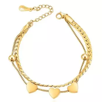 Новый браслет Love Heart из титановой стали с простым сердечком Ins Niche, двухслойный браслет для женщин золотой