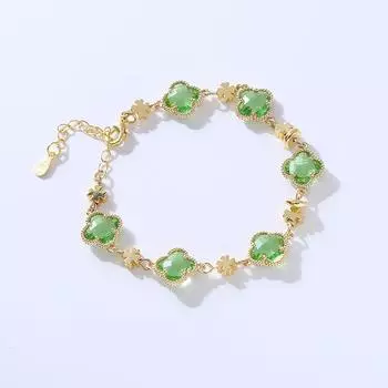 Новый браслет Lucky Four Leaf Grass, модный нишевый браслет в стиле ретро, браслет с кристаллами High Sense для женщин 12.5-16 cm зелёный