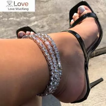 Новый браслет на щиколотку с подвеской 5a Cz Iced Out Bling Rose Gold Silver Color 5 мм, теннисная цепочка, браслет на щиколотку для женщин, украшения для ног 23cm