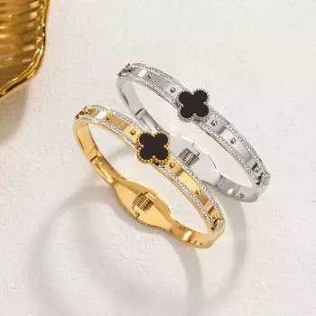 Новый браслет пружинный открывающийся усовершенствованный клевер модный универсальный наконечник золотой