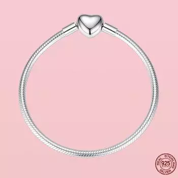 Новый браслет Pulsera Heart из стерлингового серебра 925 пробы для женщин, любовниц, подруг, оригинальные подвески, ювелирные украшения Joyas 17cm