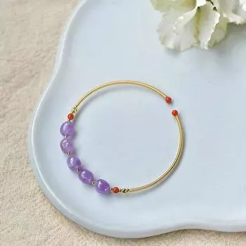 Новый браслет ручной работы 14KGF из натурального камня аметиста для женщин, изысканные ювелирные изделия, подарок для девушки фиолетовый