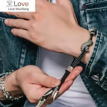 Новый браслет ручной работы с изображением властного дракона, модные мужские украшения, серебряный ретро-дракон со знаком зодиака Shrinkable