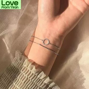 Новый браслет с подвесками из двухслойного стерлингового серебра 925 пробы с круглыми бусинами и кристаллами для женщин, элегантные свадебные украшения Sl382