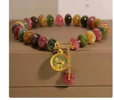 Новый браслет с подвеской в виде кролика в китайском стиле с натуральным разноцветным турмалином для женщин - Идеальный подарок для лучшей подруги.