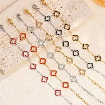 Новый браслет с полыми бриллиантами инкрустированный клевер для женских украшений