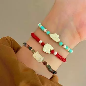 Новый браслет с рисунком кота, кролика и свиньи, модный дизайн, красочный эластичный браслет из бисера, подарок на день рождения для девочки