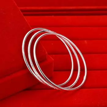 Новый браслет с тремя кольцами Три жизни Три поколения Браслет Матовые три кольца Белый медный серебряный браслет Подарок на день рождения 17cm