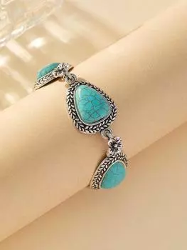 Новый браслет в богемном стиле. Новый простой и модный круглый браслет с узором из зеленого камня. Винтажный браслет. 21.5 cm аэро