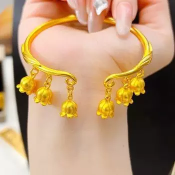 Новый браслет в китайском стиле с орхидеей золотого цвета с регулируемым отверстием, элегантный дизайн премиум-класса one size золотой