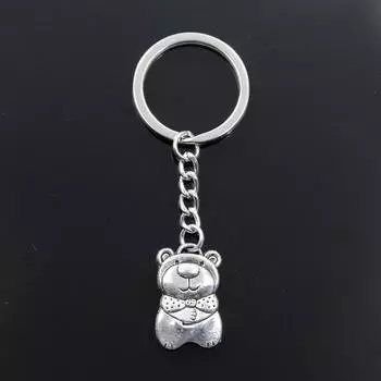 Новый брелок 27x16 мм, подвески в виде медведя, сделай сам, для мужчин, автомобильный брелок, кольцо-держатель, брелок, сувенир, ювелирное изделие, подарок серебряный