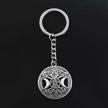 Новый брелок 39x34 мм Луна Звезда Мировое Дерево бронзовые подвески DIY мужской автомобильный брелок кольцо держатель брелок ювелирные изделия подарок серебряный