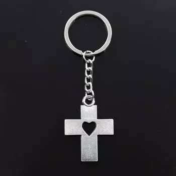 Новый брелок 41x30 мм, подвески в виде креста в форме сердца, сделай сам, мужской автомобильный брелок, кольцо-держатель, брелок, сувенир, ювелирное изделие, подарок серебряный