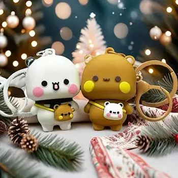 Новый брелок для ключей Panda Bubu и Yier, рюкзак, милый мультяшный маленький медведь, кукла, аниме, брелок для ключей, пара, ювелирные изделия, рождественские подарки 5cm белый