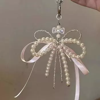 Новый брелок с бусинами и жемчужным бантом для женщин и девушек, милый брелок для ключей, ремешок для телефона, подвеска для сумки, ювелирное украшение, кольцо для ключей для рюкзака, подарки