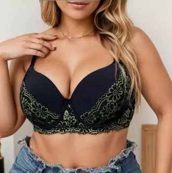 Новый бренд сексуальный плюс размер D чашка минимизатор кружевной бюстгальтер ультратонкий полных женщин нижнее белье собранный пуш-ап бюстгальтер 90D чёрный