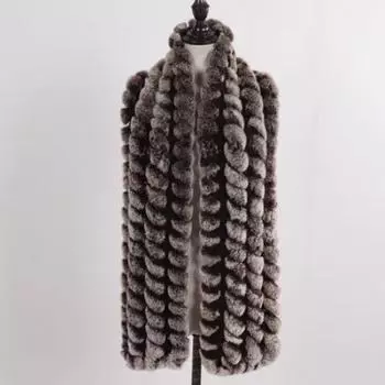 Новый бренд Вязаный модный женский шарф из натурального кроличьего меха рекс Женский зимний теплый шарф из натурального меха Длинный стиль Настоящий меховой шейный платок кофейный