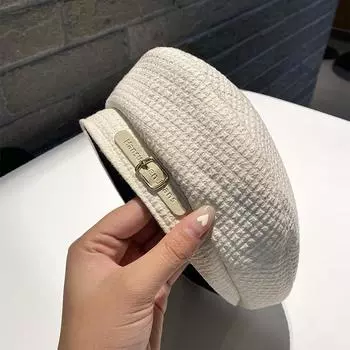 Новый британский ретро берет с пряжкой на поясе Xiaoxiangfeng, женственная светская универсальная шляпа художника M56-58cm бежевый