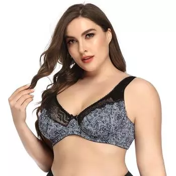 Новый бюстгальтер большого размера с принтом, ультратонкое стальное кольцо, кружевное нижнее белье с полной чашкой, удобный женский бюстгальтер, женский 105D