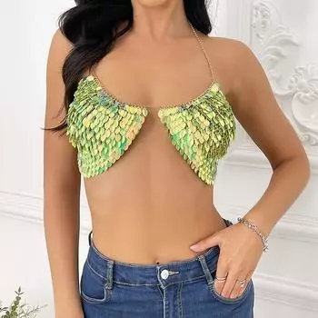 Новый бюстгальтер ручной работы, цепочка для тела, сексуальное бикини для ночного клуба, цепочка для тела для женщин one size fits all зелёный
