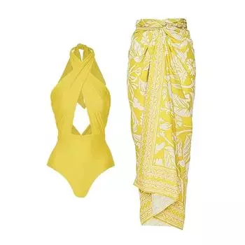 Новый цельный двухсекционный сексуальный купальник женский обтягивающий тонкий шифон юбка купальник комплект S