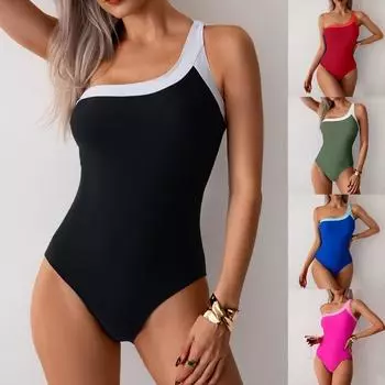 Новый цельный купальник женский 2025 европейский и американский цветной купальник бикини одно плечо бикини S