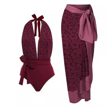 Новый цельный купальник женский бретели обтягивающий сексуальный шифоновый длинная юбка купальник комплект S синий