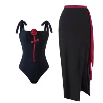 Новый цельный купальник женский бретели и бретели 3D трехмерный купальник с розой S