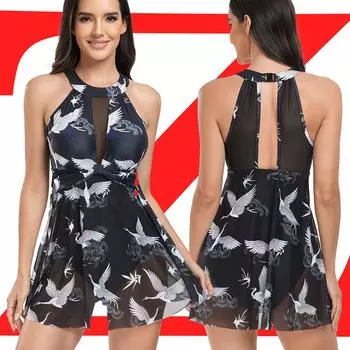 Новый цельный купальник женский европейский и американский спортивный большой размер сетчатая юбка бикини купальник S