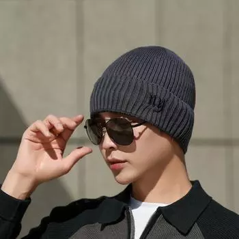 Новый чехол для лыж из пряжи Core-Spun, вязаная шапка, мужская зимняя теплая для езды на велосипеде, защита ушей от холода, шерстяная хлопковая шапка Adjustable тёмно-синий