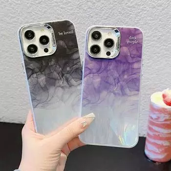 Новый чехол для мобильного телефона с градиентным гальваническим покрытием из перьевой пряжи iPhone 15 14 13 12 Pro Max 11 с лазерным мраморным узором iPhone 11 чёрный
