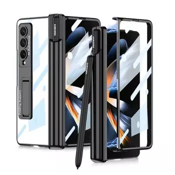 Новый чехол для телефона Samsung Galaxy Z Fold 4 Hd/Anti-Peep Fold4, чехол из прозрачной стеклянной пленки со скрытой подставкой и держателем для ручек HD кларет