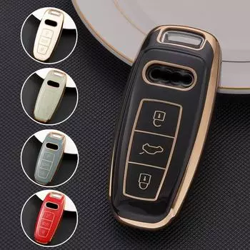 Новый чехол для удаленного ключа автомобиля из ТПУ с золотым краем, брелок для A6 A7 A8 E-tron Q5 Q8 C8 D5, держатель с золотым краем, защитные аксессуары key case белый