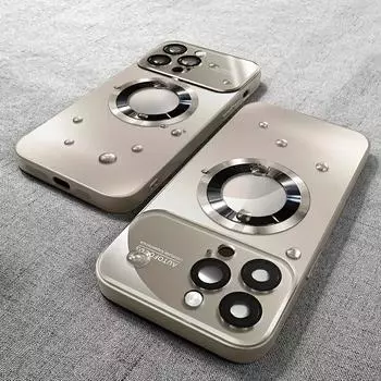 Новый чехол из титанового сплава для iPhone 15 Pro Max, чехол для телефона 14/13/12/11, высококачественный стеклянный магнитный роскошный матовый чехол с большим окном For iPhone 15 ProMax чёрный