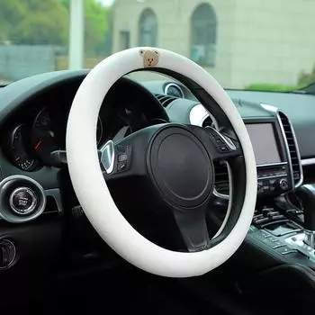 Новый чехол на руль автомобиля, милый мультяшный автомобиль с нескользящей ручкой, перчатки, льняной чехол на руль, интерьер 1