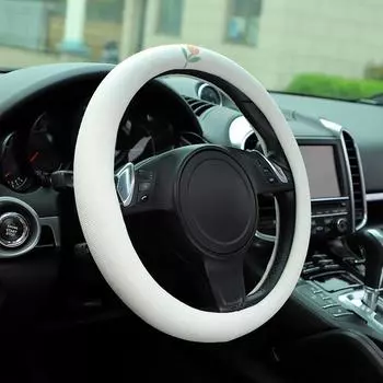 Новый чехол на руль автомобиля, милый мультяшный автомобиль с нескользящей ручкой, перчатки, льняной чехол на руль, интерьер 1