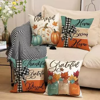 Новый чехол с тыквой, украшение для осенней домашней атмосферы, льняной чехол с принтом, чехол для подушки с кленовым листом и принтом урожая 45*45CM