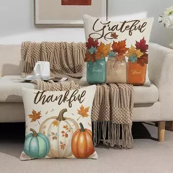 Новый чехол с тыквой, украшение для осенней домашней атмосферы, льняной чехол с принтом, чехол для подушки с кленовым листом и принтом урожая 45*45CM