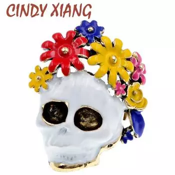 Новый череп с эмалированным цветком, броши в виде зомби-невесты, брошь в виде головы скелета, булавки для женщин и мужчин, ювелирные изделия, 3 цвета, подарки